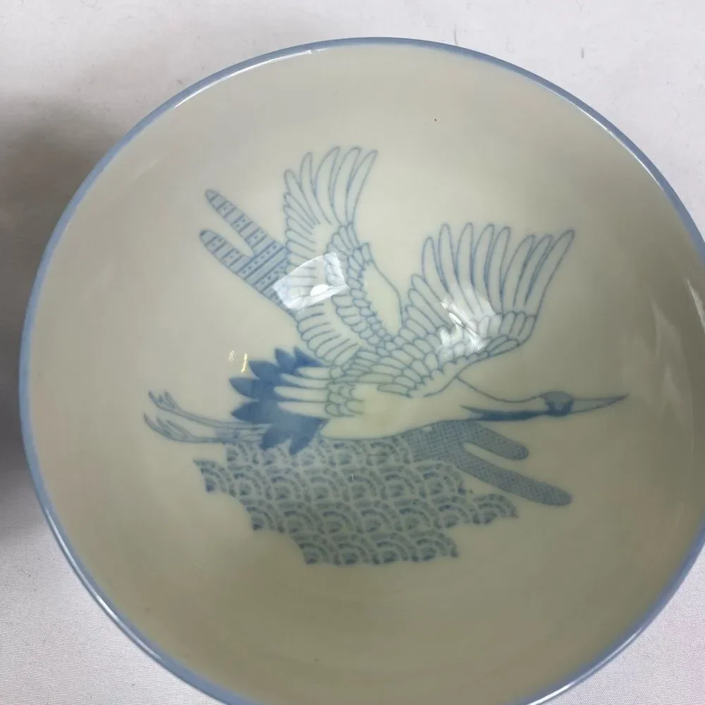 2 Mino Wear Japanese Ceramic Rice Bowls (2 ) Flying Blue Crane